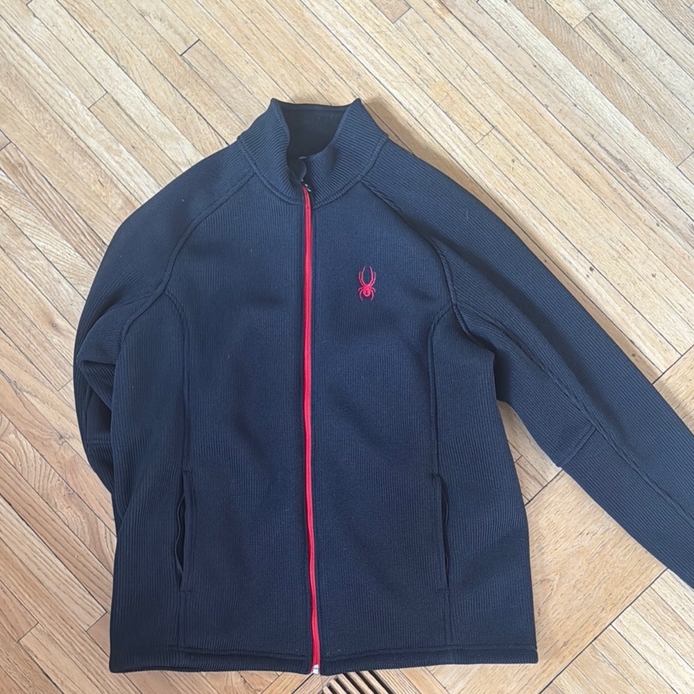 Spyder Black and Red Puffer Jacket with Stand-Up Collar